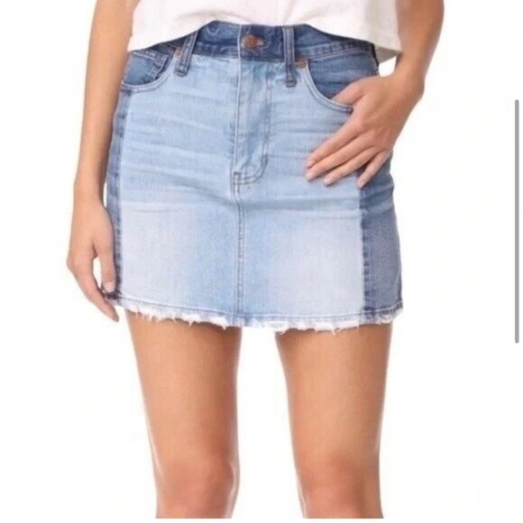 Madewell McCarren Two Tone Patchwork Denim Mini Skirt - Picture 2 of 12